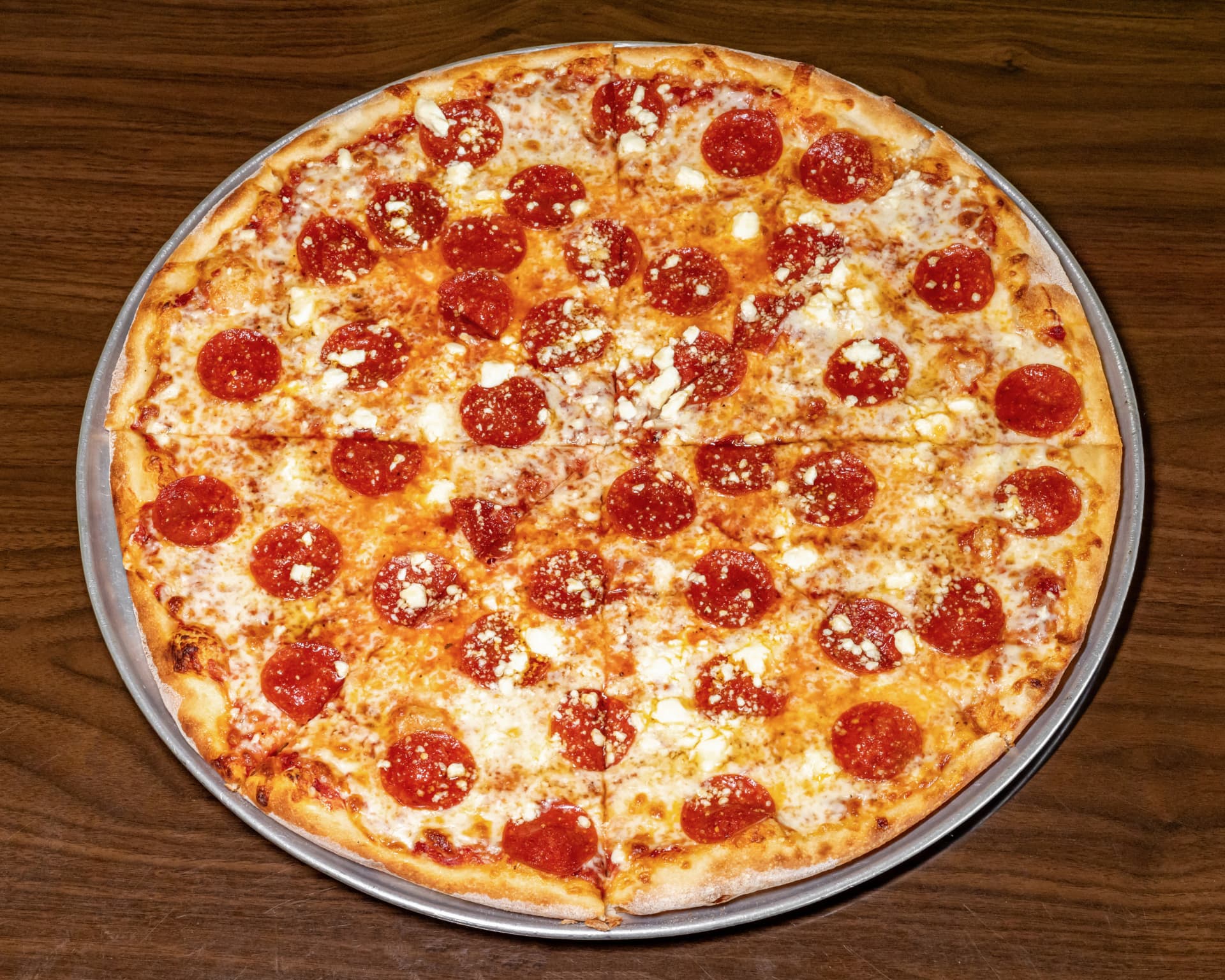 Classic pepperoni pizza fresh from the oven